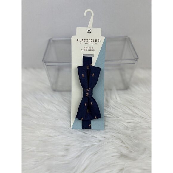 Class Club Adjustable Hook Loop Closure Boys Navy Football Print Bow Tie Bowtie - Picture 1 of 6